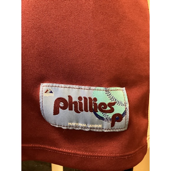 Majestic Phillies Jersey Womens Large Maroon Blue Cooperstown MLB - Picture 3 of 7